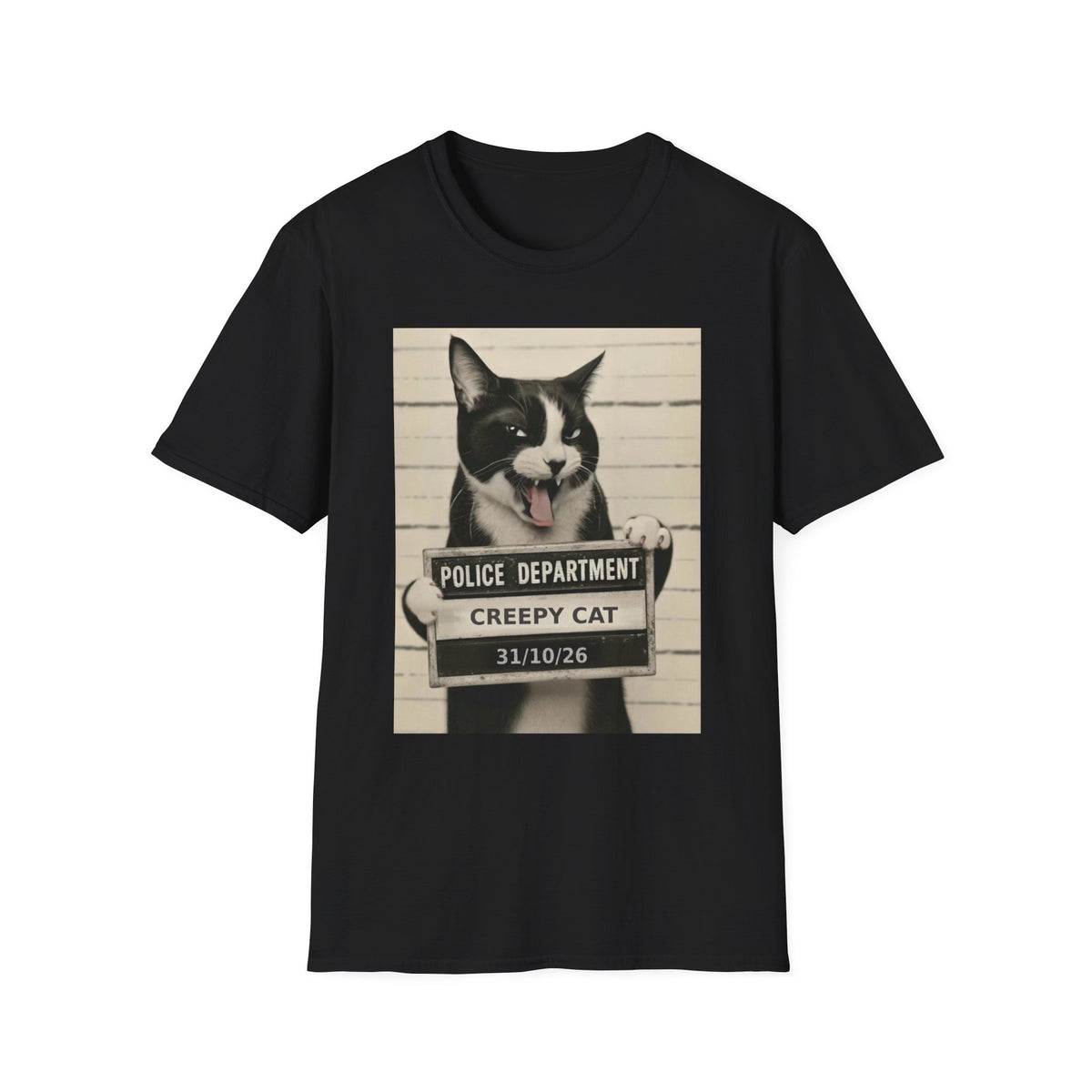 Creepy Cat Mugshot T-Shirt — Funny Halloween Cat Shirt