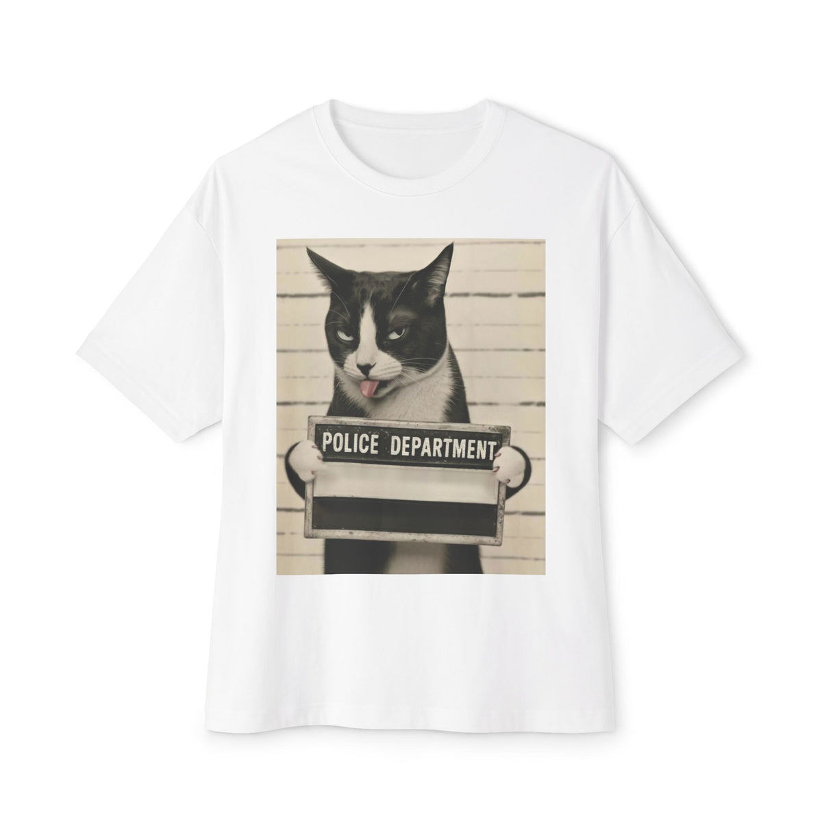 Mugshot Cat Tee — Vintage Police Department Cat Graphic Shirt