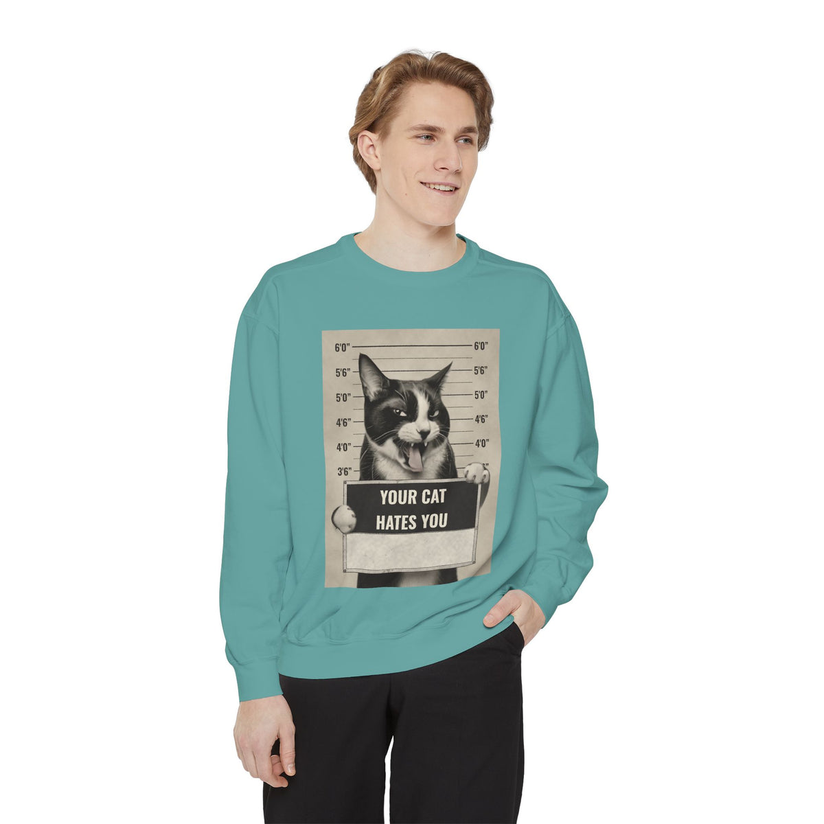 Cat Mugshot Sweatshirt — “Your Cat Hates You” Vintage Pet Lover Pullover