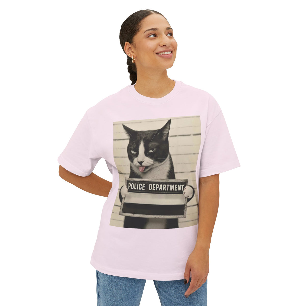 Mugshot Cat Tee — Vintage Police Department Cat Graphic Shirt