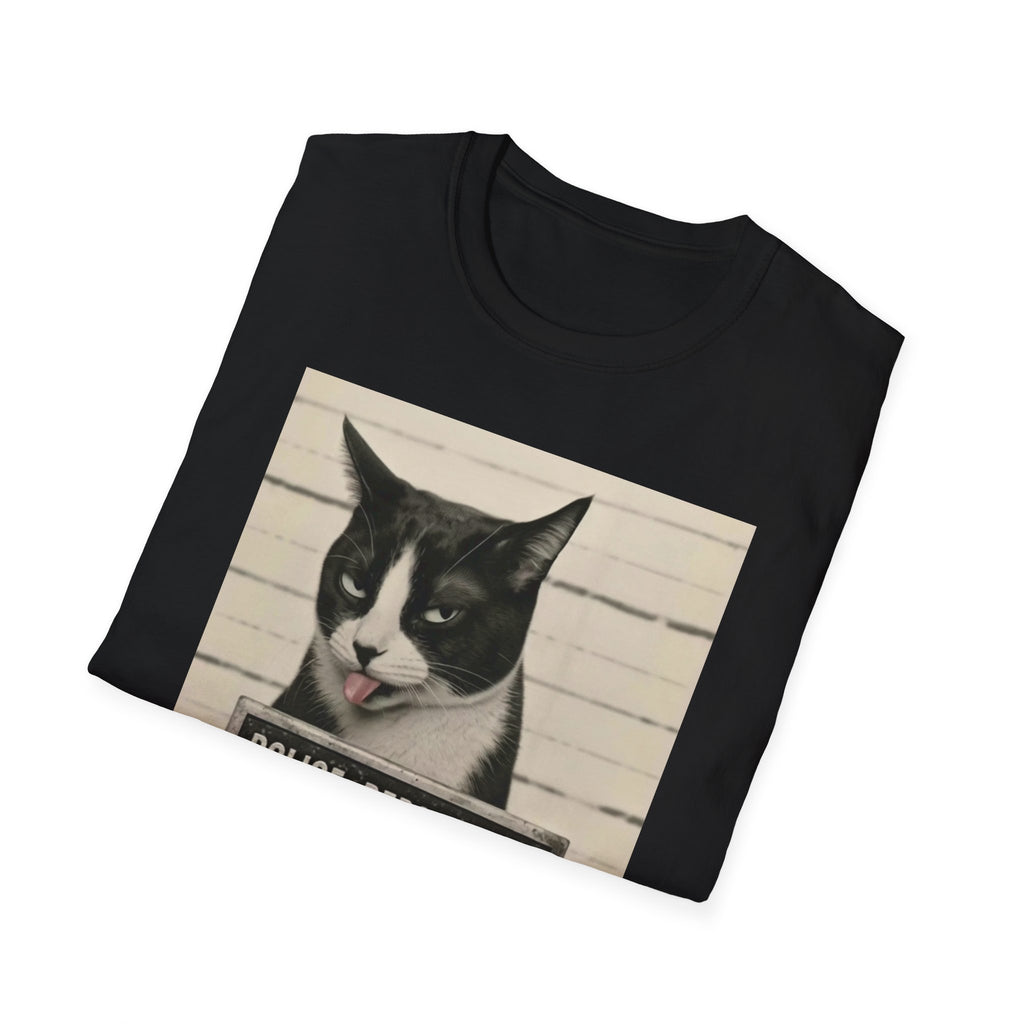 Scaredy Cat Mugshot T-Shirt — Funny Cat Police Department Tee