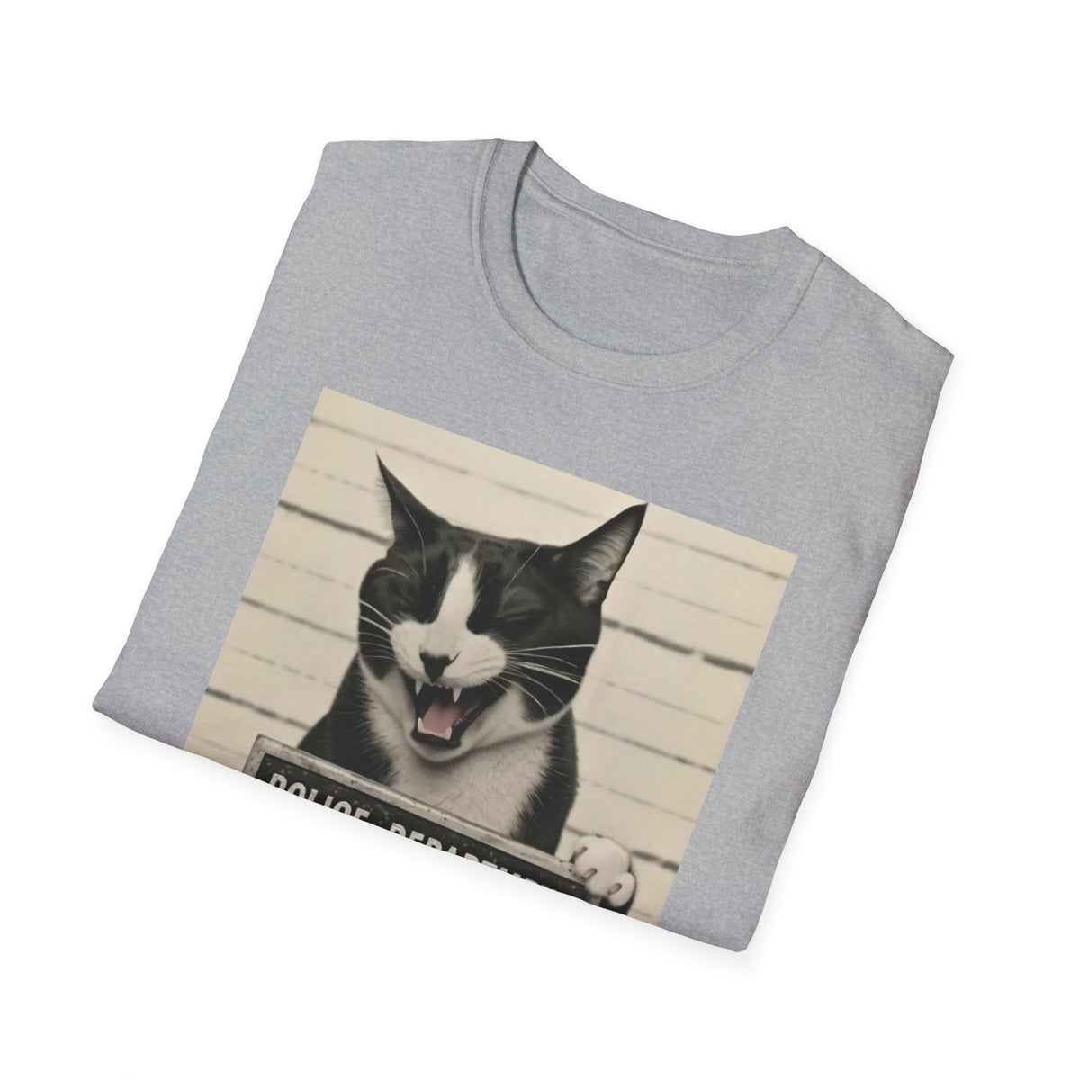 Mugshot Cat T-Shirt – 'Paws of Doom' Funny Vintage Police Poster Tee