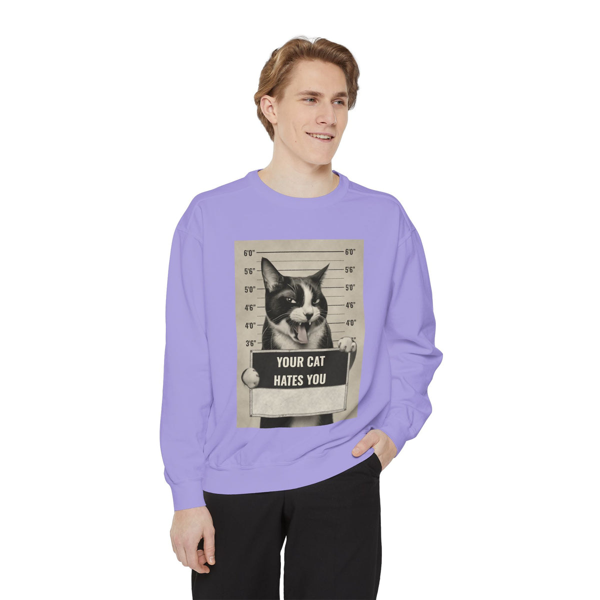 Cat Mugshot Sweatshirt — “Your Cat Hates You” Vintage Pet Lover Pullover
