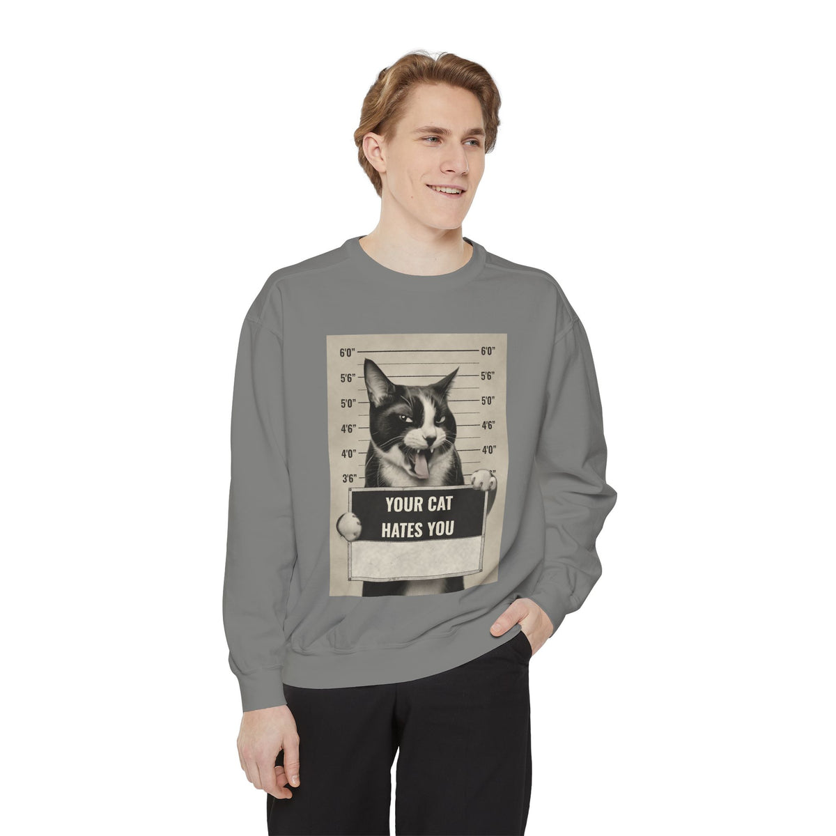 Cat Mugshot Sweatshirt — “Your Cat Hates You” Vintage Pet Lover Pullover