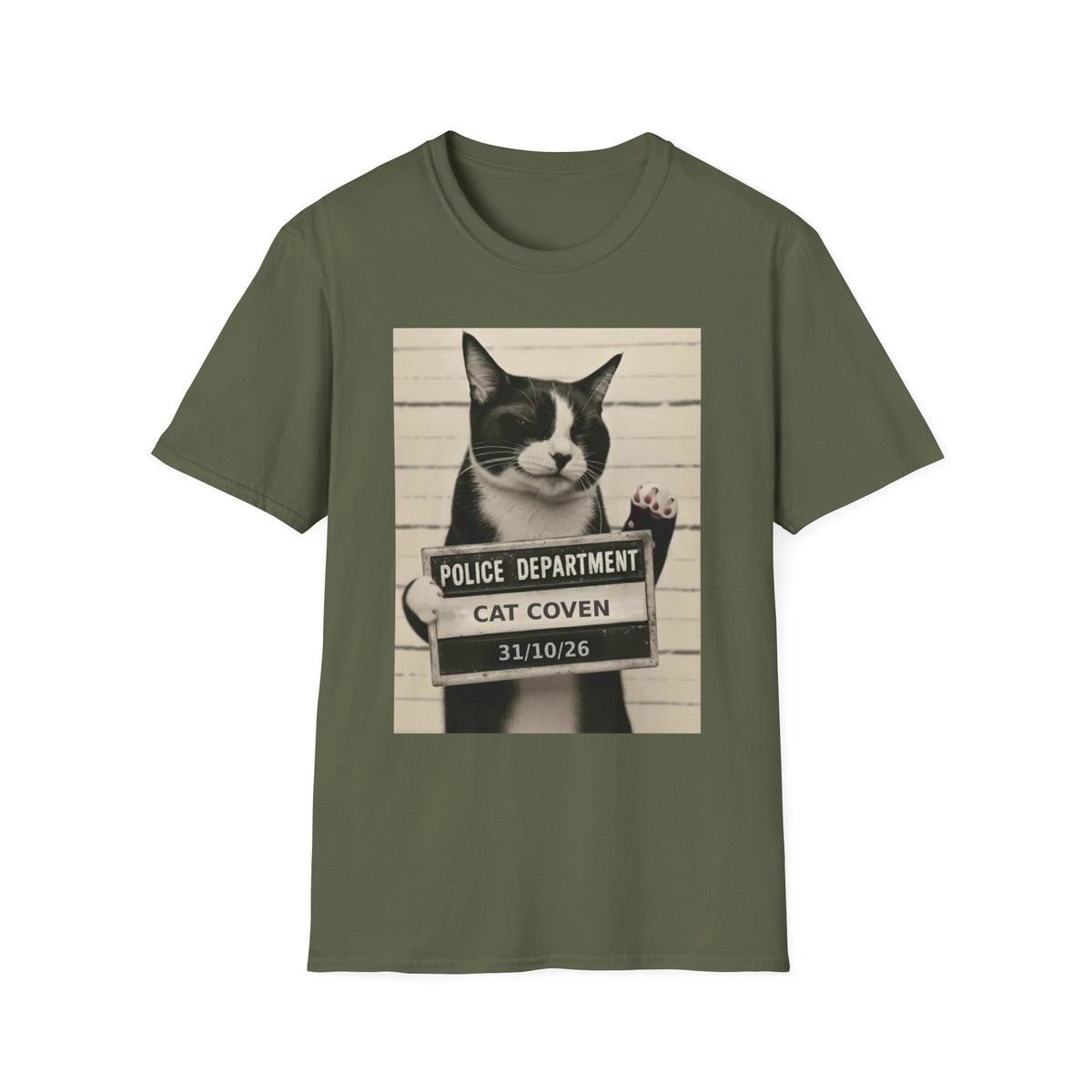Cat Mugshot T-Shirt – 'Police Department: Cat Coven' Vintage Novelty Tee