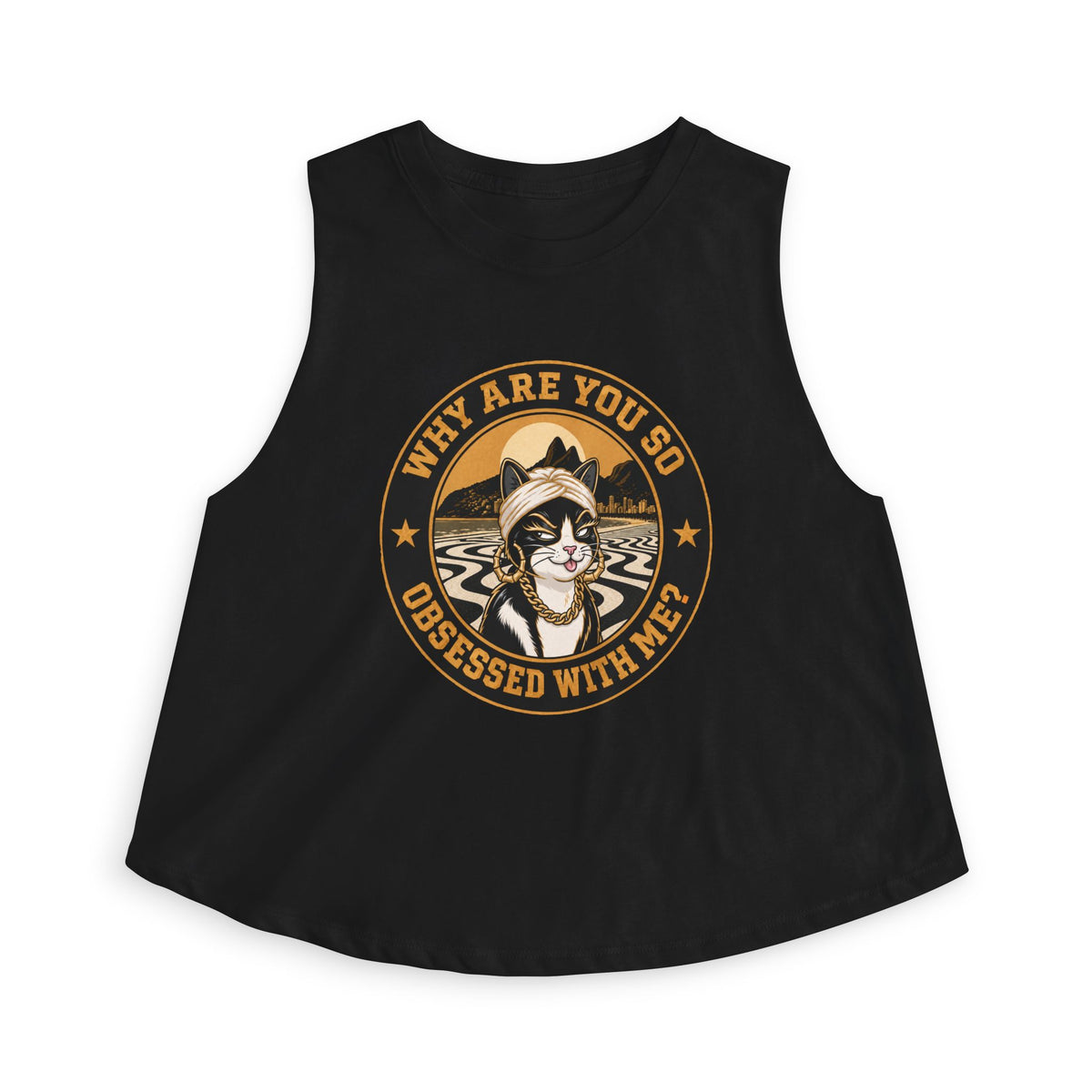 Retro Cat Portrait Women's Crop Top — Vintage Glam Kitty Graphic