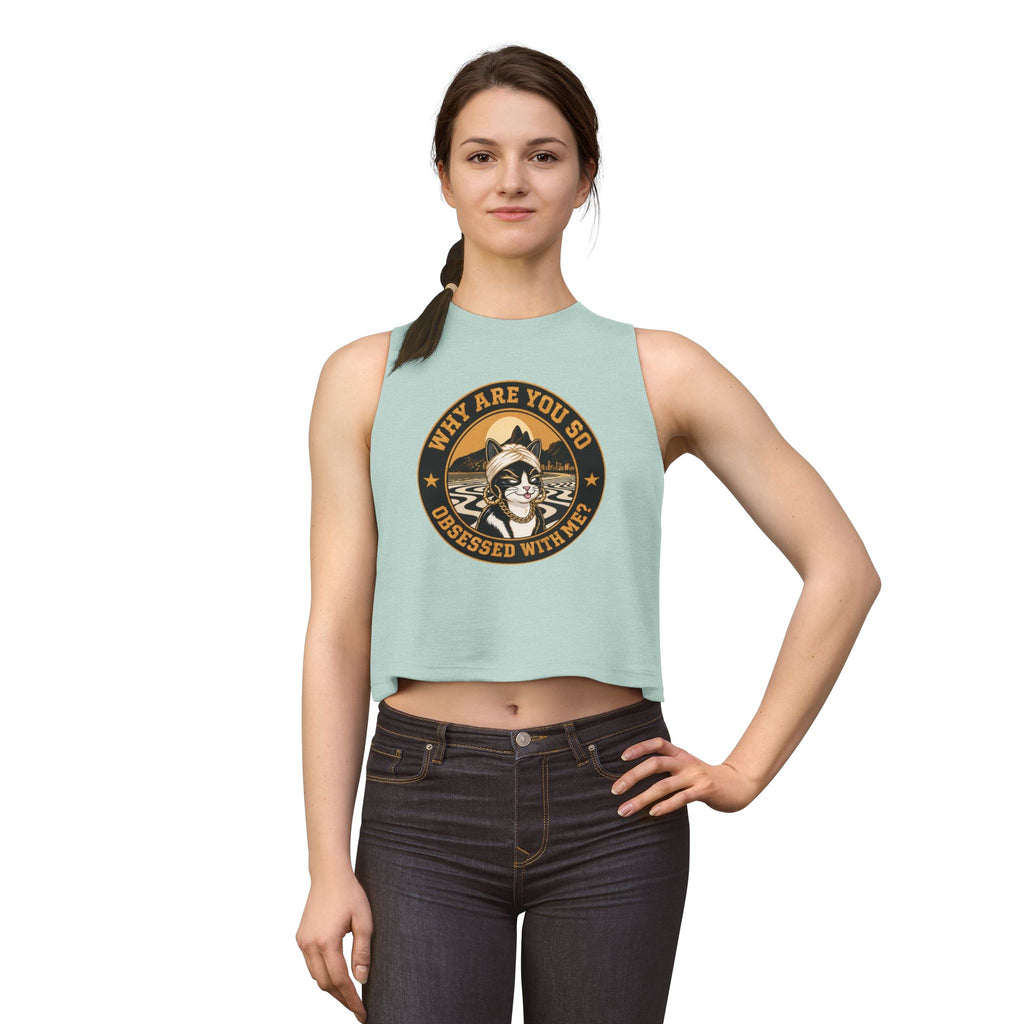 Retro Cat Portrait Women's Crop Top — Vintage Glam Kitty Graphic
