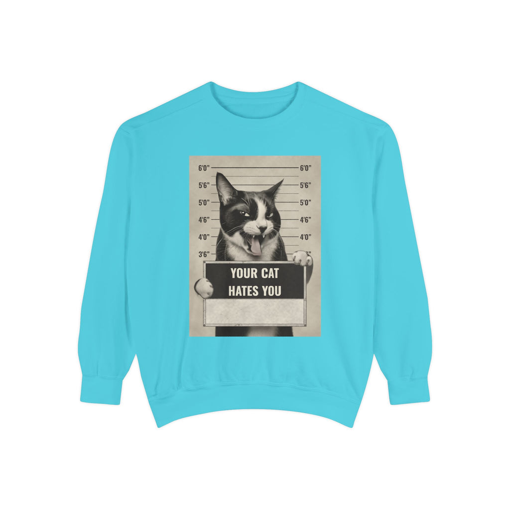 Cat Mugshot Sweatshirt — “Your Cat Hates You” Vintage Pet Lover Pullover