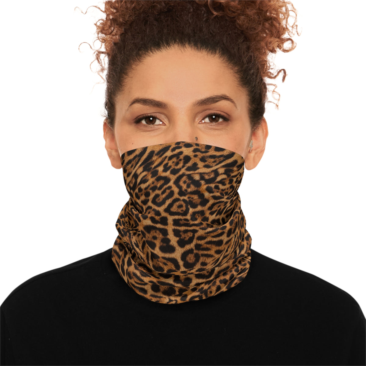 Jaguar Print Winter Neck Gaiter with Drawstring — Cozy Animal Print Face Covering