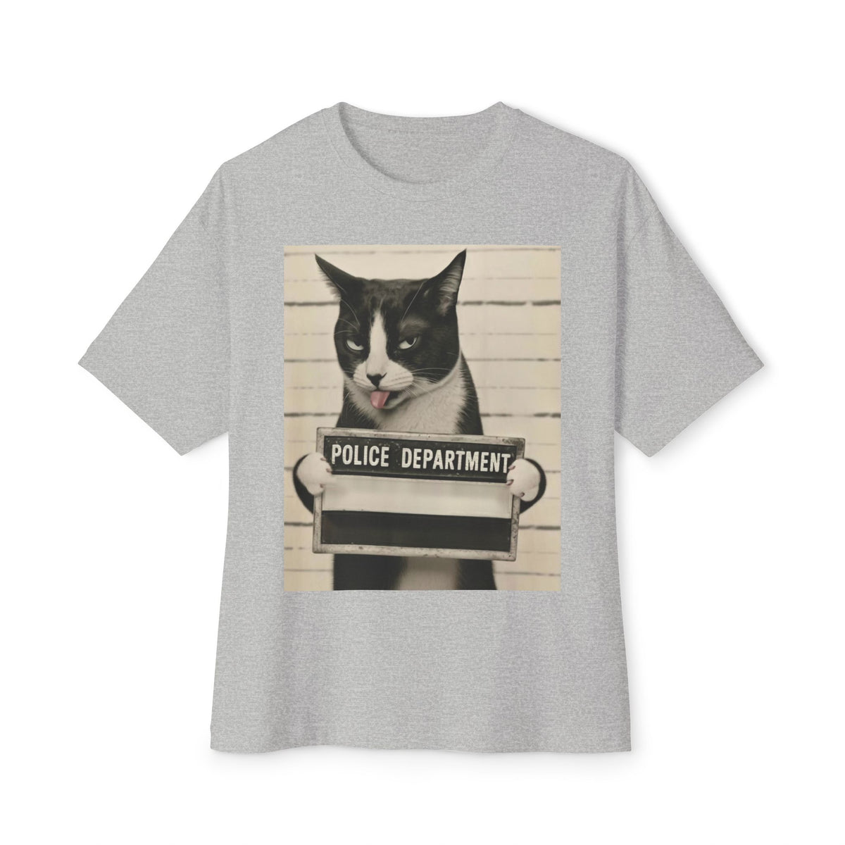 Mugshot Cat Tee — Vintage Police Department Cat Graphic Shirt
